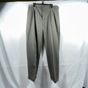 IZOD Mens Pleated Chino Pants Grey 36x32 Cotton Cuffed High Rise Trousers
